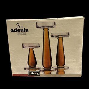 Vintage Libbey Adenia Amber Glass Candleholders, Amber Pillar Candle Holders
